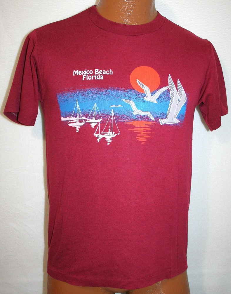 Vintage 80s MEXICO BEACH FLORIDA Single Stitch T-SHIRT M Seagulls Sunset Boats