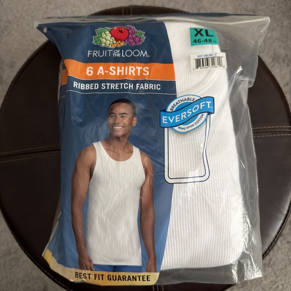 Fruit Of The Loom Mens Tag Free Tank A-Shirt Undershirt, 6 Pack White, XL