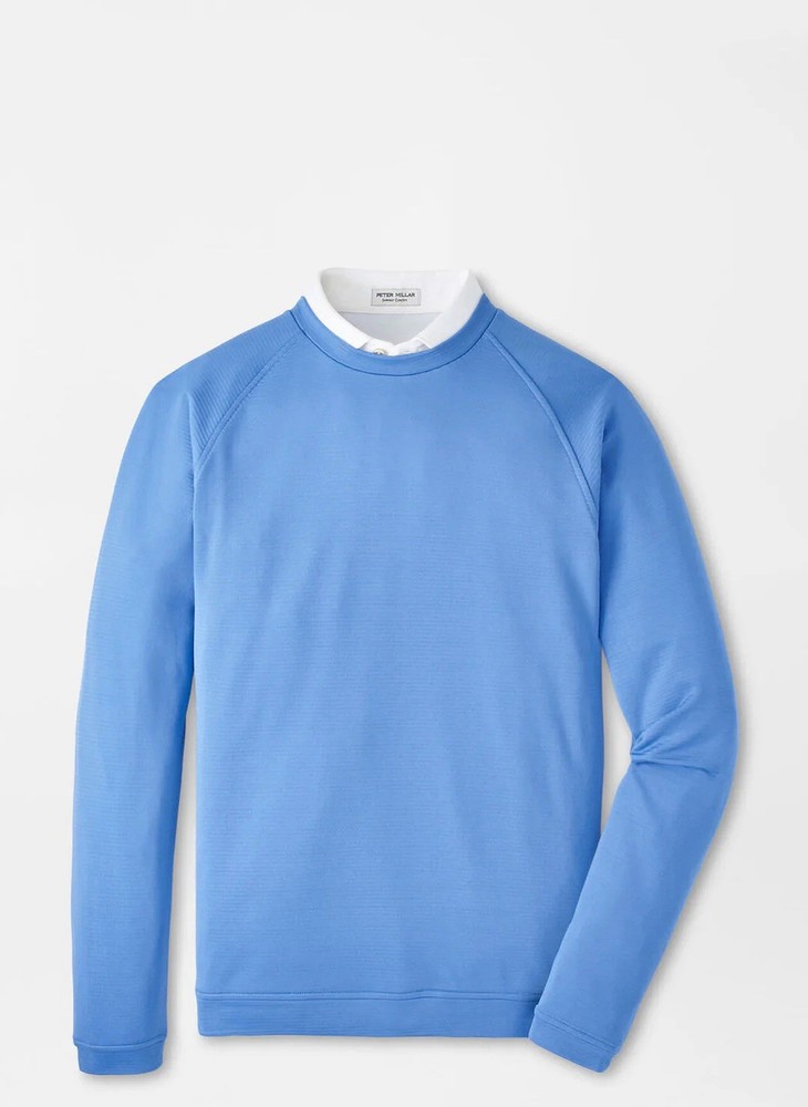 NWT Peter Millar Blue Beaumont Performance Crew LS Pullover Mens Sz XL $145