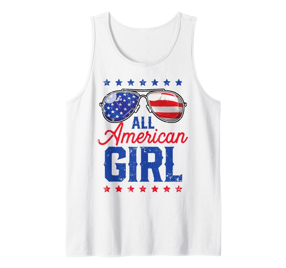 All American Girl 4th of July USA Sunglasses Family Matching Tank Top