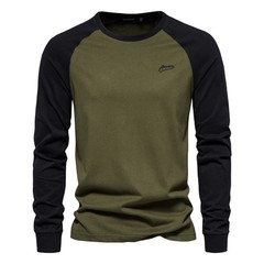 Men’s T-shirts 100% Cotton Long Sleeve O-neck Pactwork Casual T Shirt