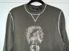 Men’s Vintage Y2K EXPRESS Long Sleeve American Indian #4 Shirt – Green – Small