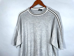 Y2K Left Coast Knit T-Shirt Adult Large Gray Striped Sleeve Cotton Knit USA Made
