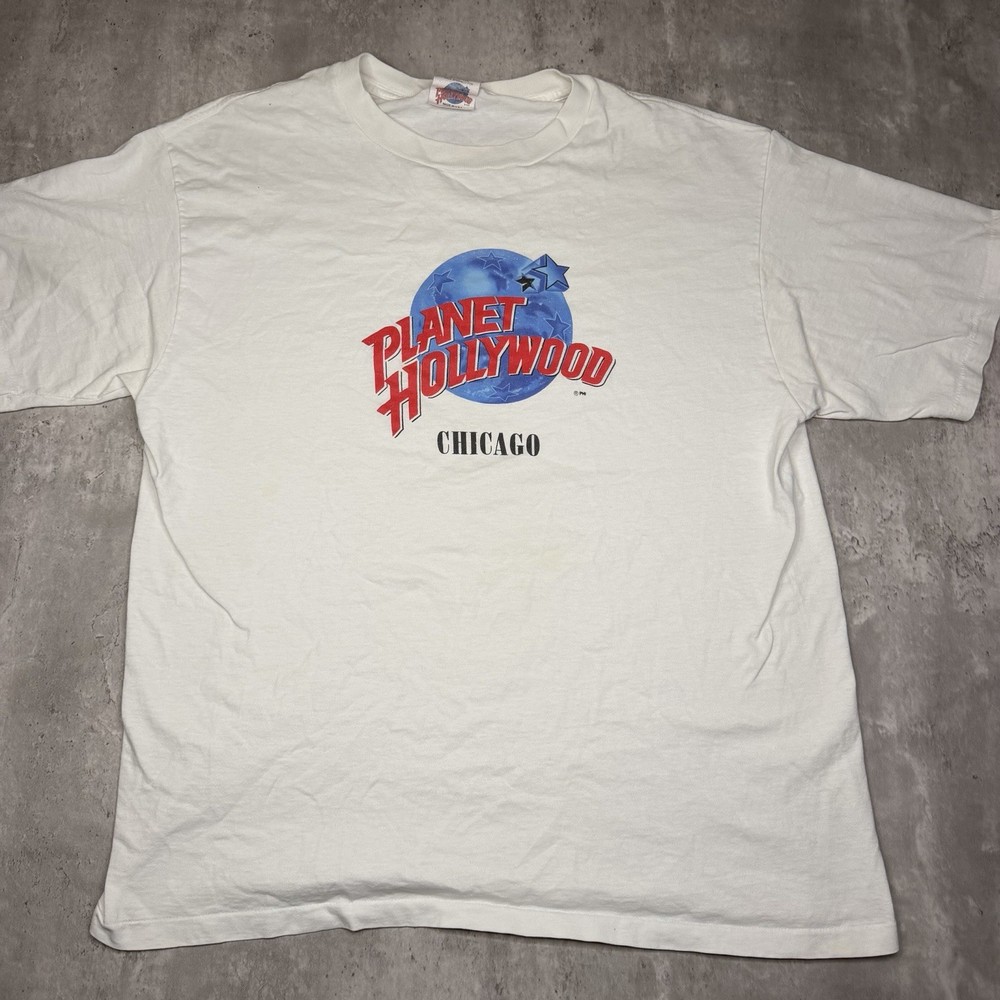 Vintage Planet Hollywood Chicago T-Shirt XL Made in USA White 90s Single Stitch