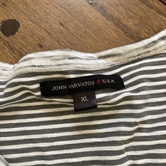 John Varvatos Sz XL Thin Henley T Shirt Striped White Gray