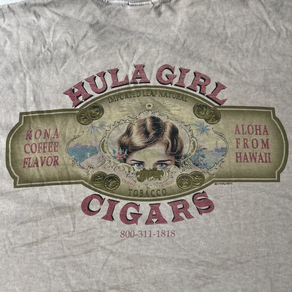 Hula Girl Tabacco Cigars Shirt Kona Coffee Dyed Single Stitch 2XL Distressed Vtg