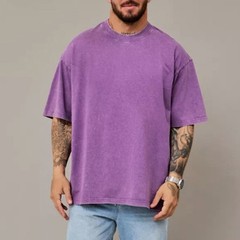Menswear Retro Washed Tee Casual Summer Wear 95%Cotton 5%Spandex Solid Color