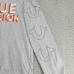 True Religion Shirt Mens Large Gray Heather Spellout Long Sleeve Crew Neck