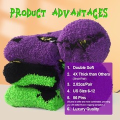 3 Pairs Halloween Fluffy Socks for Women Men，Cozy Fuzzy Bat Green Socks Carto…