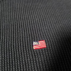 Polo Jeans Co Ralph Lauren Mens XL Thermal Shirt Black Waffle Knit Flag Logo
