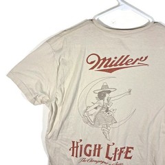 Miller High Life Beer Graphic Tshirt Mens L Short Sleeve Crew Neck Beige Cotton