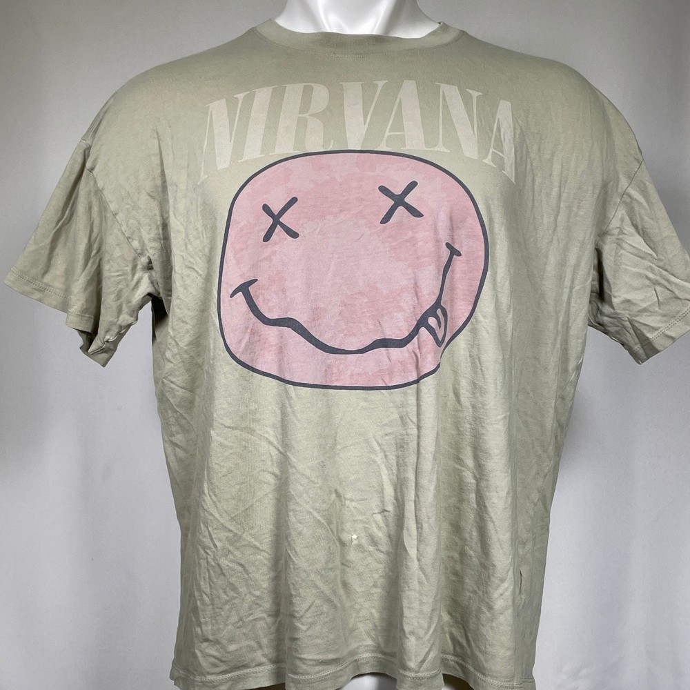 Nirvana Smiley Face Green American Eagle AE Band Tee T-Shirt Men’s MEDIUM