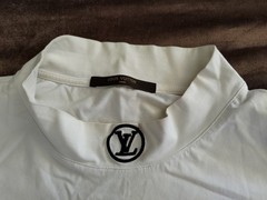 LOUIS VUITTON WHITE HIGH NECK / COWL NECK EMBROIDERED MONOGRAM T-SHIRT MEDIUM