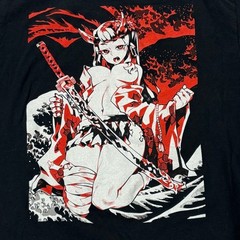 Bad Habits Anime Oni Samurai Graphic T Shirt Black Red Streetwear Size M
