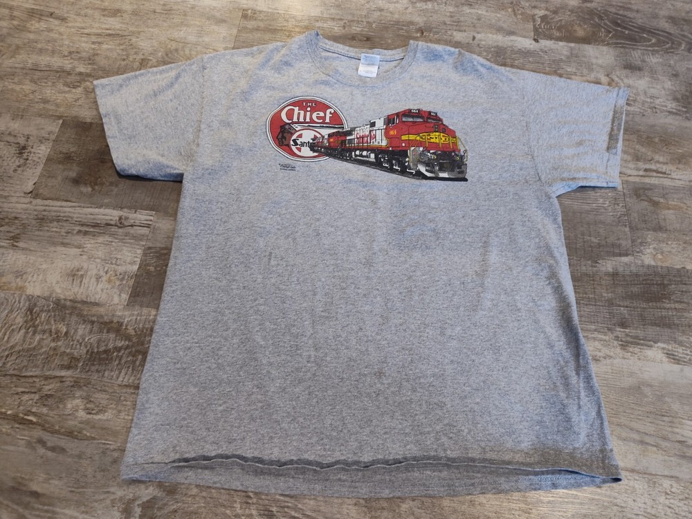 Vintage Sante Fe The Chief #664 Graphic Tee Shirt Grey Size XL Daylight Sales