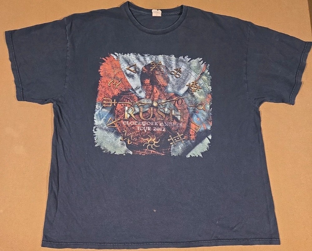 Rush Clockwork Angels Tour T-Shirt Faded 2012 Rock Band Double Sided Streetwear