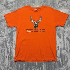 Vintage Deer Camp Hunting Graphic T Shirt Orange Fruit of the Loom L