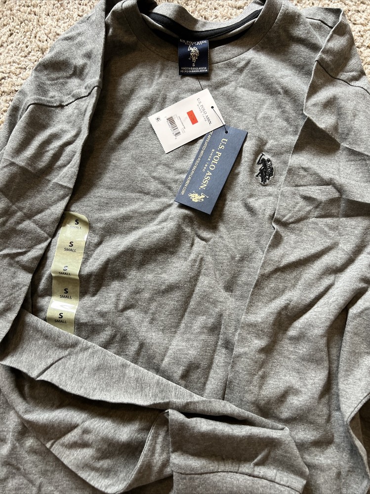 USPA POLO L/S KNIT T-SHIRT~Grey Heather SZ S