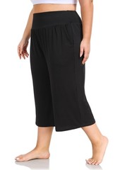 Women’s Plus Size Wide Leg Capris High Waist Yoga Pants Casual Loose Lounge P…