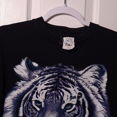 VINTAGE White Tiger Face USED Shirt (L, Single Stitch, Sunrise Sportswear)