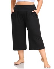 Women’s Plus Size Wide Leg Capris High Waist Yoga Pants Casual Loose Lounge P…