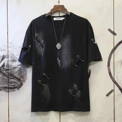 Men’s Punk Rock Distressed T-Shirt Safety Pin Hollow Out High Street Hip Hop Top