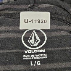 Volcom Men Shirt L/G Black Striped Logo Long Sleeve Hooded Pullover