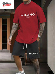 Man Soild Color Letter Print Sports T-Shirt Shorts Set Summer Men’S Short Sleeve