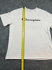 Champion T Shirt Mens 2XL White Cotton Logo Embroidered Crew Neck Straight Hem