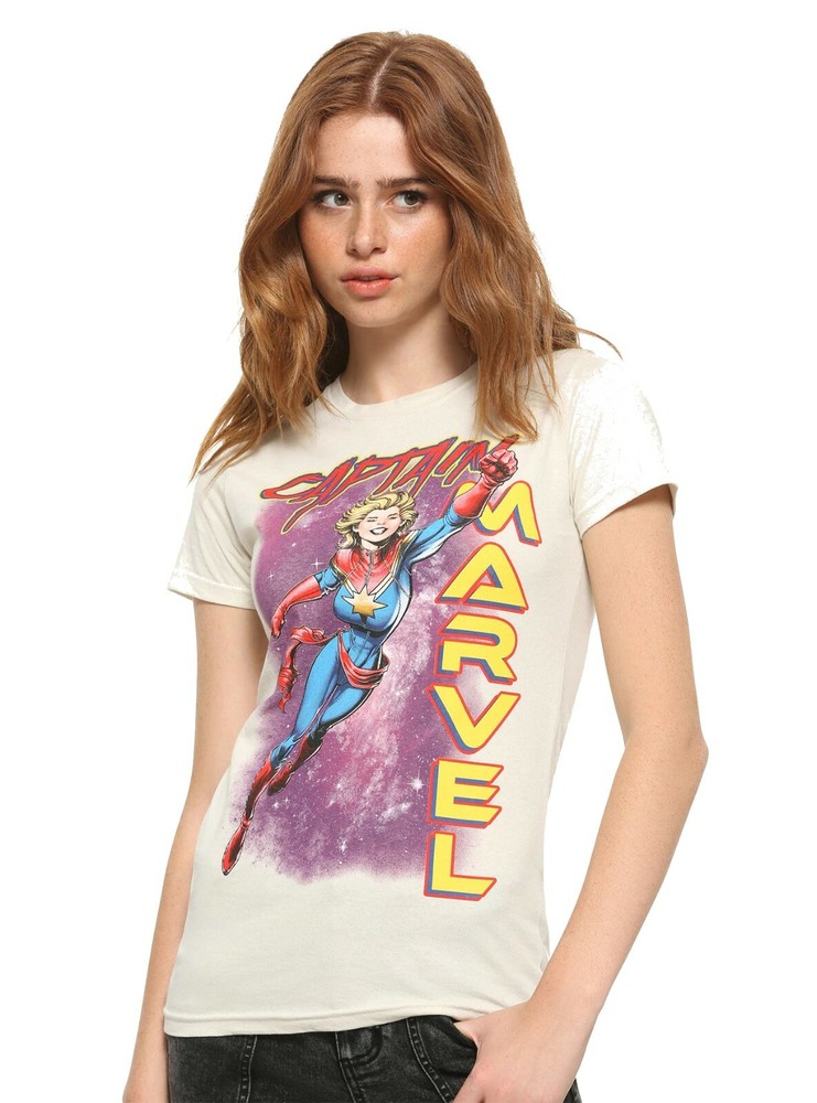 MARVEL GIRLS CAPTAIN MARVEL COMIC FLIGHT T-SHIRT TEE (XS, S, M, L XL, 2X, 3X)