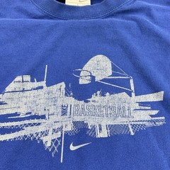 Vintage Nike T-Shirt Men Sz L Basketball Court Y2K Distressed Blue Crewneck
