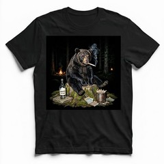Funny Bear Smoking T-Shirt Bad Habits Forest Wildlife Meme Graphic Tee