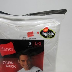 Hanes Crew Neck T Shirt Undershirt Large White 3 Pack Tagless Cotton