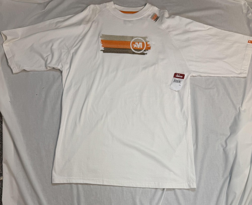 Mecca Shirt Mens 2XL Bleach White Embroidered Striped Graphic Short Sleeve XXL
