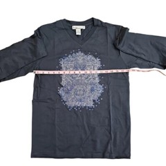 Andres Velasco Mens L Long Sleeve Graphic V-Neck Gray Y2K Clubwear Retro 90s