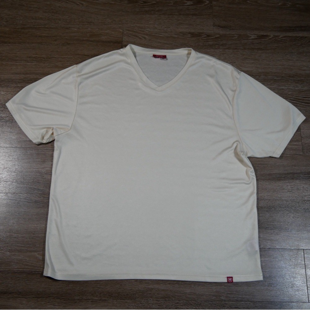 Stacy Adams Mens 4X V-Neck T-Shirt Cream Off White Short Sleeve Textured Knit
