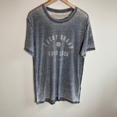 Lucky Brand T-Shirt Mens M Gray Venice Burnout Graphic Tee Good Luck Distressed