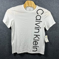 2 Calvin Klein Shirt Mens Medium Blue White Graphic CK Logo Short Sleeve Tees