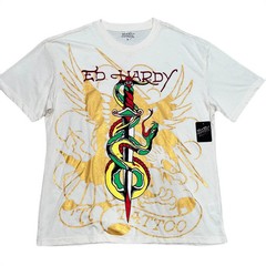 Ed Hardy ’77 Snake Eagle Dagger Tattoo T-Shirt Ivory – Size L
