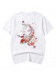 Niepce Men’s Koi Fish Embroidery Tee Japanese Streetwear T-Shirt