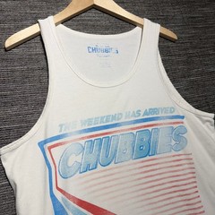 Chubbies Tank Top Men Medium White The Weekend Has Arrived Graphic Retro Cotton