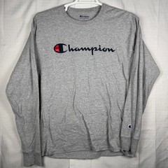 Champion Mens Long Sleeve Script Logo T-Shirt Heather Gray AJ3442 Size L
