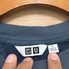 Uniqlo U AIRism Cotton Oversized T-Shirt Blue Gray Large Relaxed Fit 5708