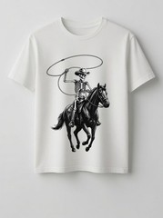 Men Women Rodeo Cowboy Skeleton Dark Western Horse Vintage Art Graphic T-Shirt