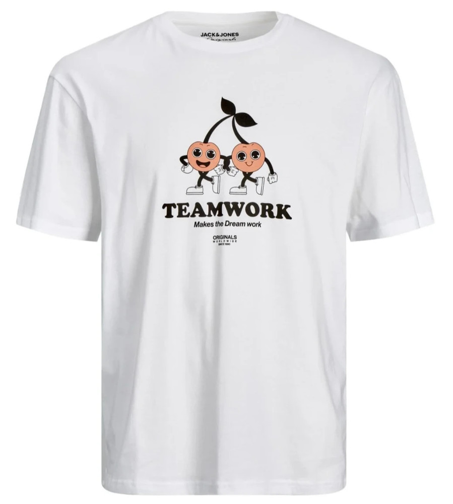 Jack & Jones Men’s Toonie Teamwork Short Sleeve T-Shirt,White, Small,MSRP $24.50