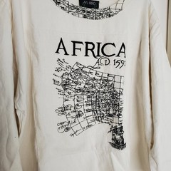 Ashro Africa AD 1590 Map Graphic Long Sleeve Cotton Top Cream Mens Medium