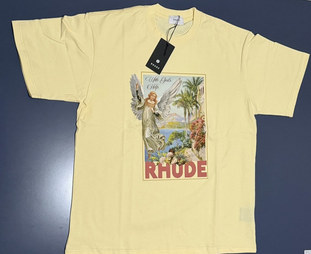 RHUDE Angel Graphic Print T-Shirt Yellow Men’s Regular Fit Size L