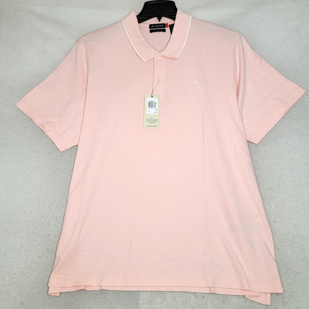 Dockers POLO Shirt Mens 2XL XXL Pink Golf Button Preppy Quick Dry Regular NWT