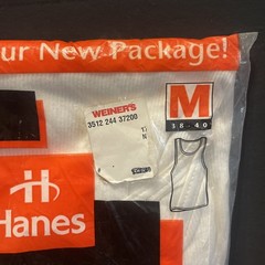 Vintage Hanes A-Shirt 100% Preshrunk Cotton, USA Made, Sealed.