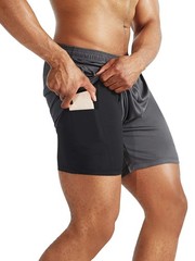 NELEUS Men’s 2 in 1 Running Shorts with Large, 6070 Black/Grey,2 Pack